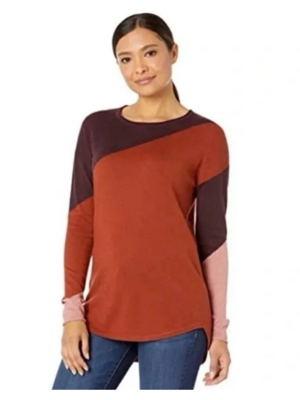SMARTWOOL Shadow Pine Colorblock Sweater Women's Size Large Picante Heather